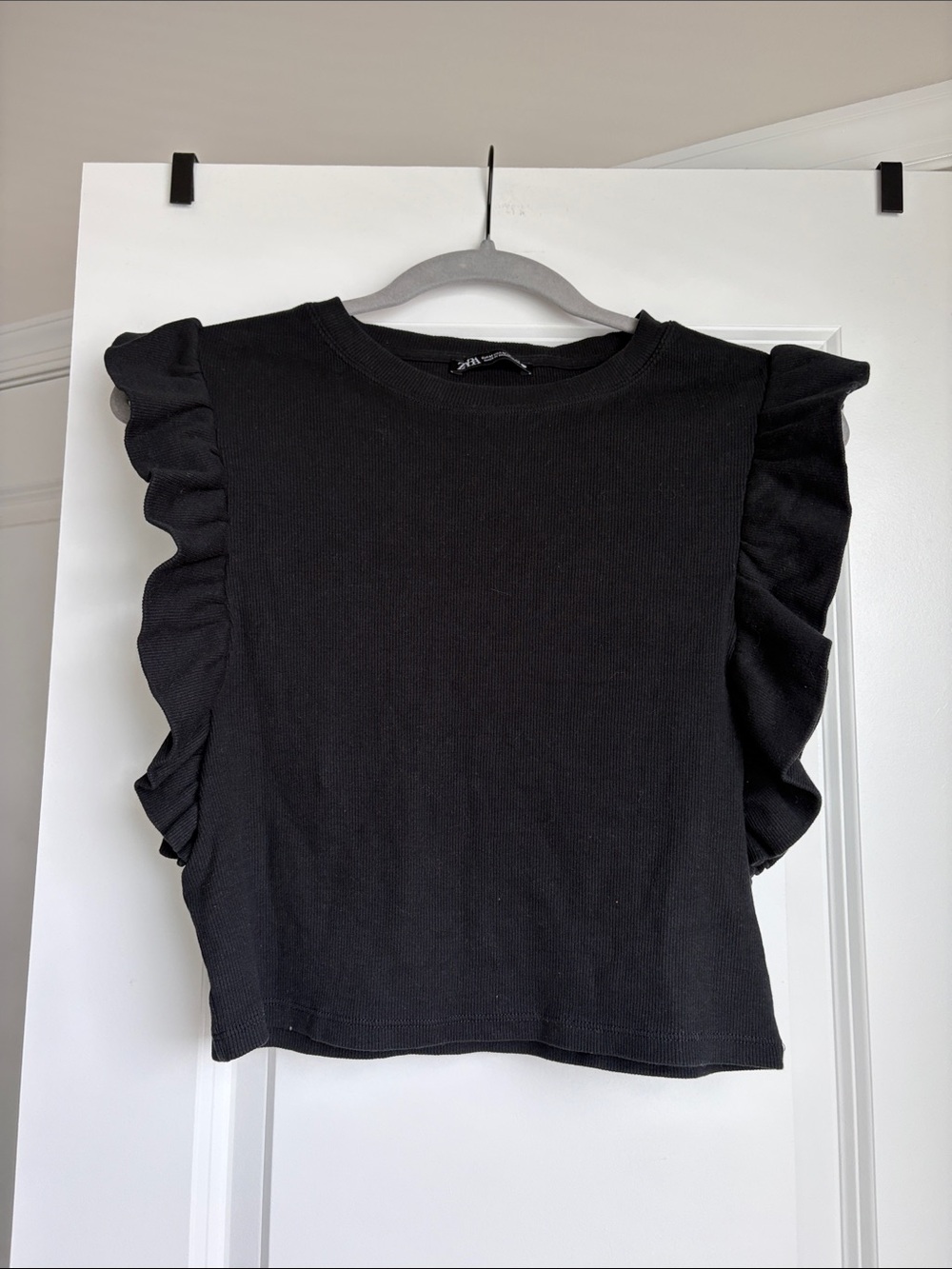 Zara Black Ruffle Shoulder Crop Top